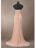 Beaded Sweetheart Neck Peach Chiffon Long Evening Dress